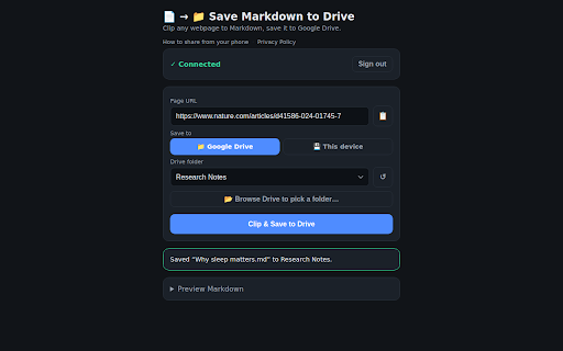 Save Markdown to Drive screenshot