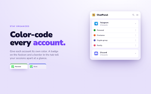 ChatPanel: Multi-Account Sidebar for WhatsApp, Telegram & Discord screenshot