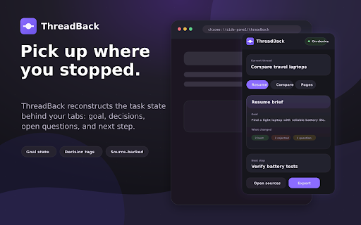 ThreadBack - Browser Research Organizer screenshot