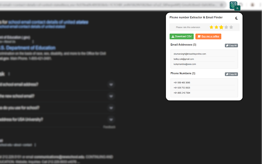 Phone number Extractor & Email Finder screenshot