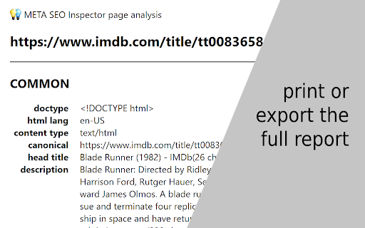 META SEO inspector screenshot