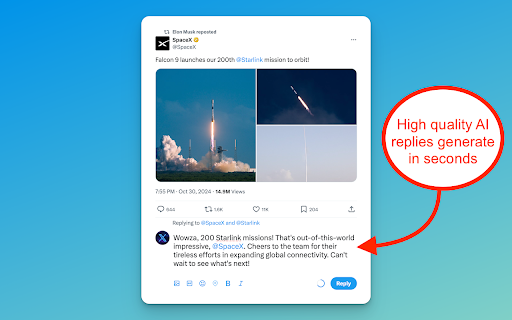 Reply Ninja | AI replies, likes, follows for 𝕏 / Twitter screenshot