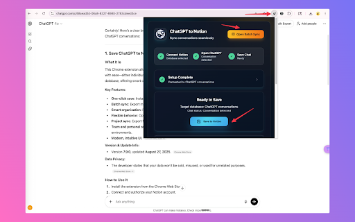 ChatGPT to Notion - Batch Export screenshot
