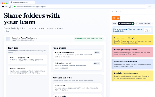 Sticky Snippets · Note-it Aside · Customer Service, Sales & IT Support screenshot