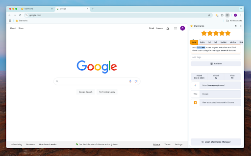 Starmarks Bookmark Manager screenshot