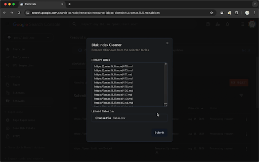 Google Search Console - Bulk Index Cleaner screenshot