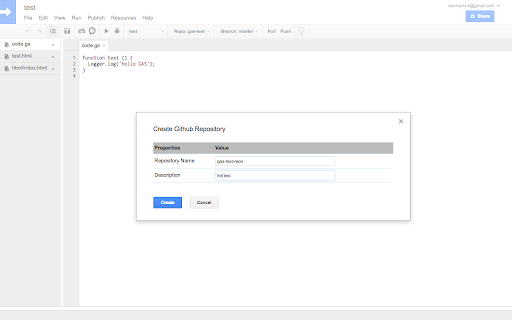 Google Apps Script GitHub Assistant screenshot