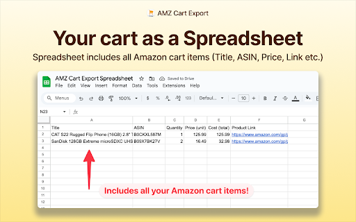 AMZ Cart Export: Export your Amazon cart to CSV screenshot