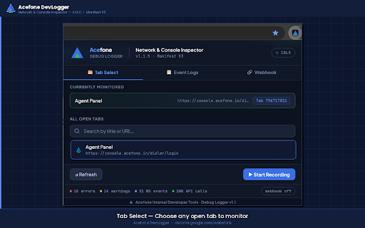 Acefone Debug Logger screenshot
