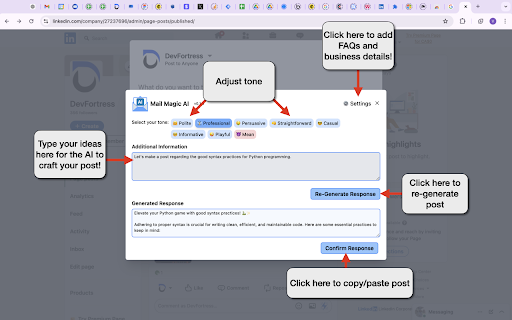 ChatGPT AI assistant for LinkedIn™ screenshot