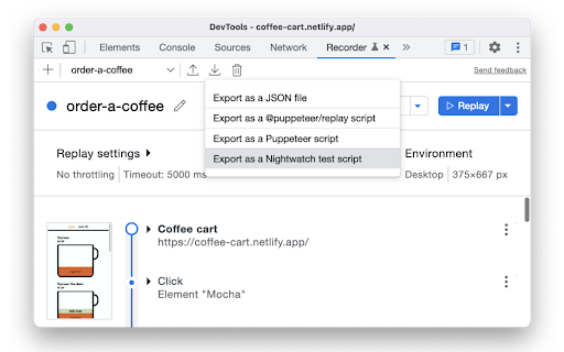 Nightwatch Chrome Recorder screenshot