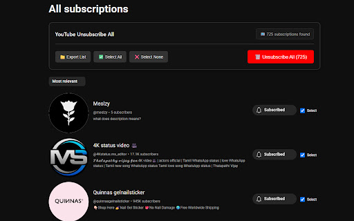 Youtube Unsubscribe All screenshot