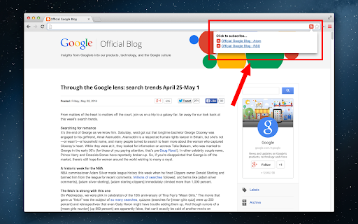 RSS Subscription Extension, Reader screenshot