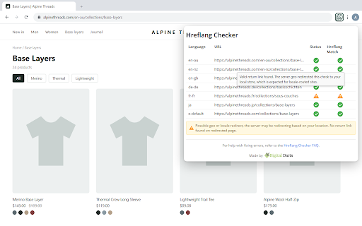 Hreflang Checker screenshot