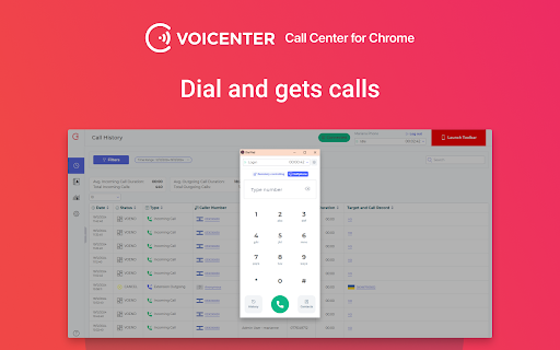 Voicenter Contact Center Chrome application screenshot