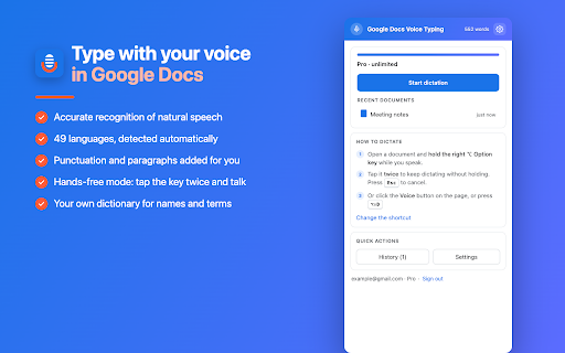 Voice Typing in Google Docs screenshot