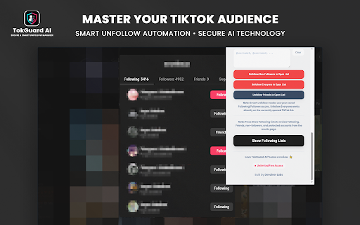TokGuard AI - Smart Unfollow Manager for TikTok screenshot