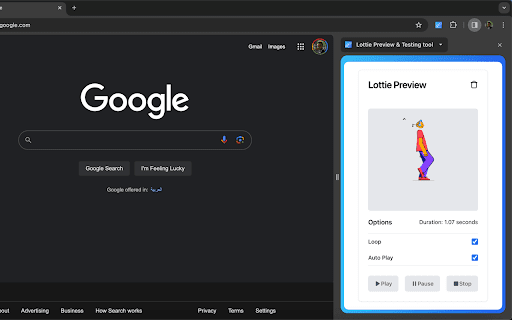 Lottie Preview & Testing tool screenshot