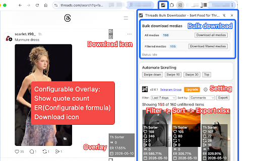 Threads Video Bulk Downloader - Sort Feed for Threads screenshot