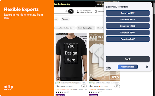 T-Bargain Scraper: Export Listings, Sellers, Reviews & More screenshot