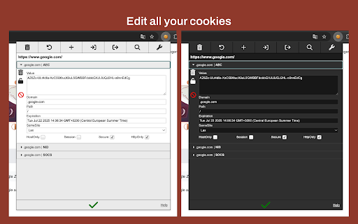 EditThisCookie (fork) screenshot