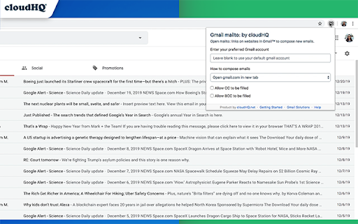 Mailto: Set Default Email to Gmail by cloudHQ screenshot
