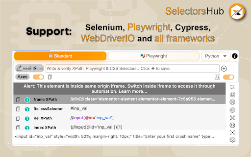 SelectorsHub screenshot