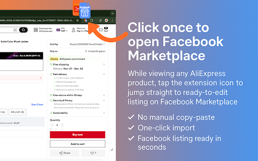 Import Aliexpress product to Facebook screenshot
