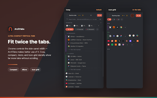ArchTabs — Ultra-Compact Chrome Vertical Tabs · Fit Twice the Tabs screenshot