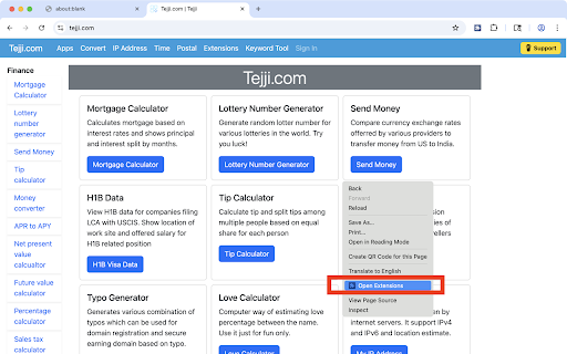 Extensions button screenshot