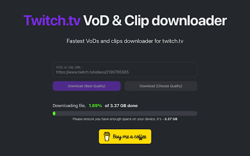 Twitch VOD downloader screenshot