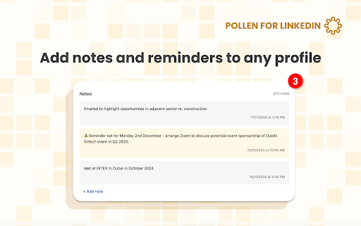 Pollen for LinkedIn - add notes, tags & reminders to LinkedIn profiles screenshot