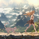 Girl cat wandering journey icon