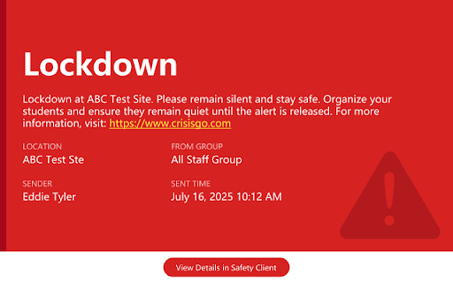 CrisisGo Safety Client Chrome Extension screenshot