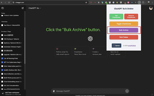 ChatGPT Bulk Delete screenshot