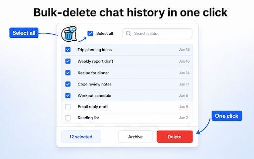 ChatNeat - AI Chat Batch Delete History Manager Claude Gemini ChatGPT Grok screenshot