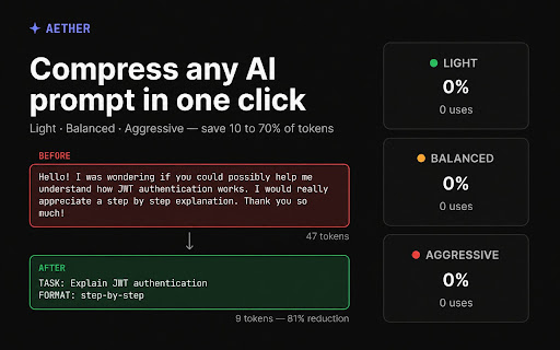 AETHER — AI Memory & Token Optimizer screenshot