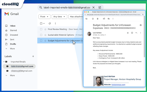 Forwarded Email Importer by cloudHQ screenshot