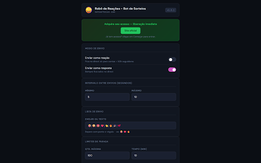 Robô de Reações - Bot de Sorteios screenshot