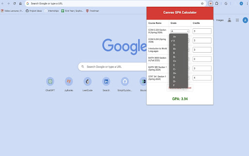Canvas GPA Calculator screenshot