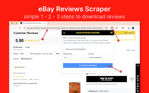 SHEIN Reviews Scraper - Extract SHEIN Reviews to CSV/Excel/JSON screenshot