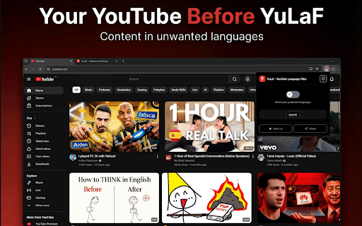 YuLaF – YouTube Language Filter. Language Immersion & Focus screenshot