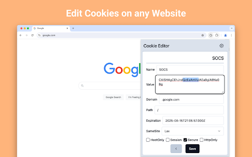 Cookie Editor screenshot