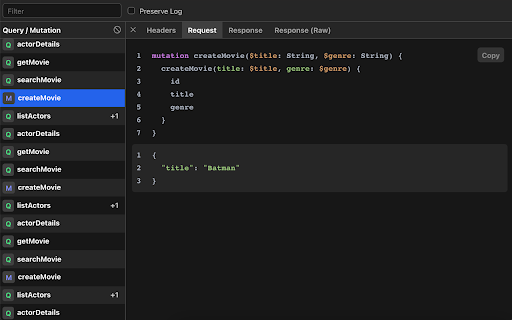 GraphQL Network Inspector screenshot