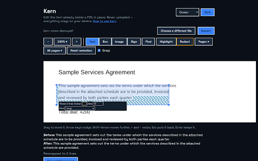 Edit & Redact PDF Text in Place | Kern screenshot