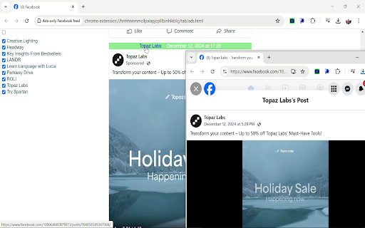 Ads-only Facebook feed screenshot