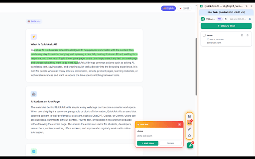 QuickAsk AI — Highlight, Summarize, Translate, Notes & Tasks screenshot