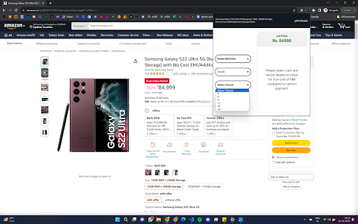 pFinTools.com - Credit Card EMI/No Cost EMI Cost Calculator screenshot