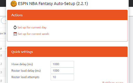 ESPN NBA Fantasy Team Auto Setup screenshot