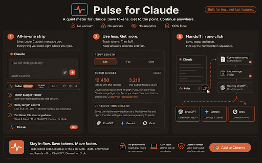 Pulse for Claude — Usage Tracker & Terse Mode screenshot